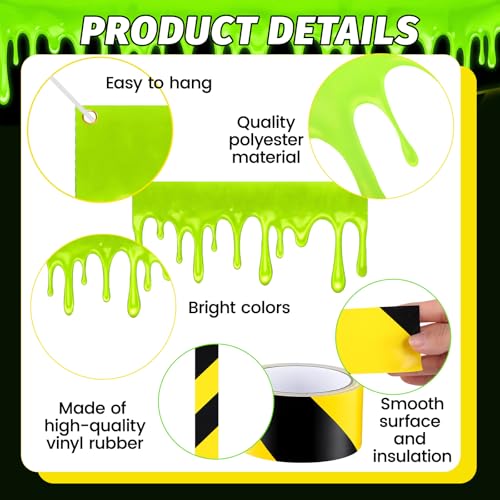 Halloween Green Slime Pattern Door Banner with Caution Tape Set | Eerie Party Decor
