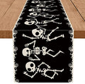 Halloween Skeleton Dancing Table Runner 13" x 90" Black Linen for Dining & Party