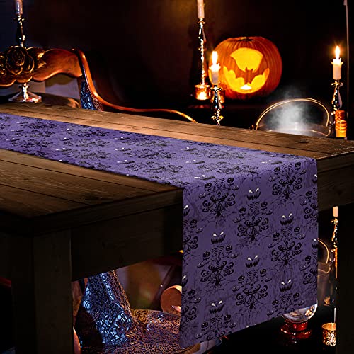 Halloween Haunted Mansion Burlap Table Runner - 13x70 Inches for Dinner Parties & Events