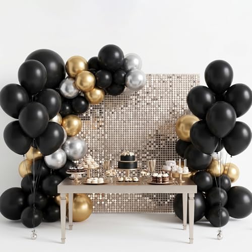 Black Latex Balloon Set - 55 Pack 12 Inch Matte Balloons with Ribbon & Dots - Variation: Black