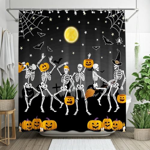 Halloween Dancing Skull Shower Curtain 72x72 Inches Bathroom Decor