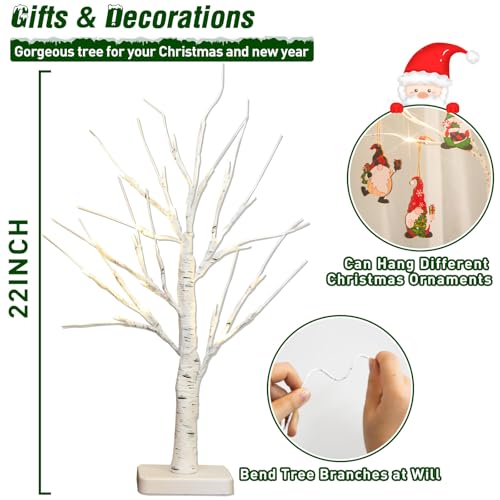22-Inch Tabletop Birch Tree with LED Lights - Indoor Christmas Decor - Variation of 22inch×4