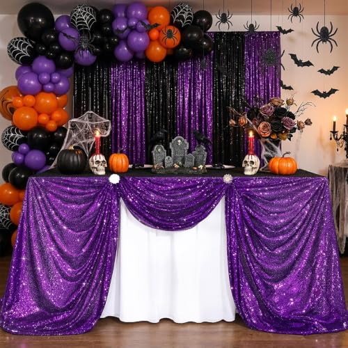 Rectangular Purple Glitter Table Cloth 132x90 Inches Sequin Party Decor