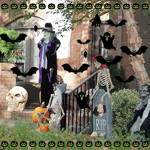 Halloween Balloon Arch Kit 164pcs with 3D Bat Spider Ghost Stickers - Orange Apricot Balloons & Decal
