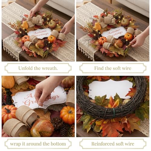24-Inch Collapsible Pre-Lit Fall Pumpkin Wreath for Front Door