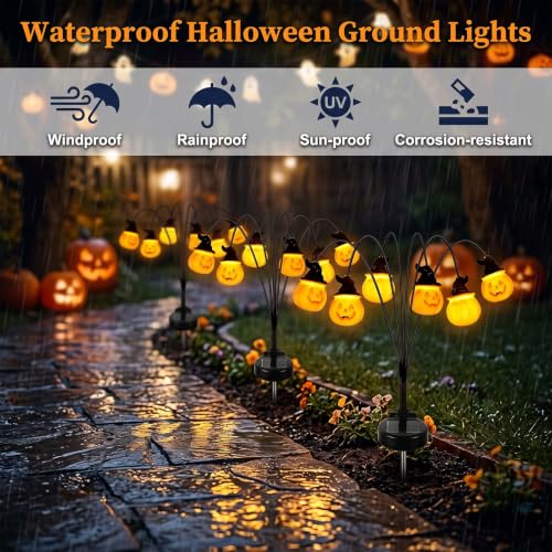 Halloween Pumpkin Solar Stake Light - Orange - Waterproof Outdoor Garden Path Lamp with Auto Sensor & 6 LEDs