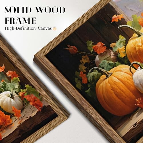 Halloween Pumpkin Wall Art Framed 16x12 Inch Autumn Harvest Decor with Wood Frame
