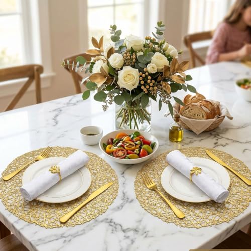 Evevda Gold Round Placemats Set of 6 - Metallic Vinyl Dining Table Mats - Variation of THIS listing