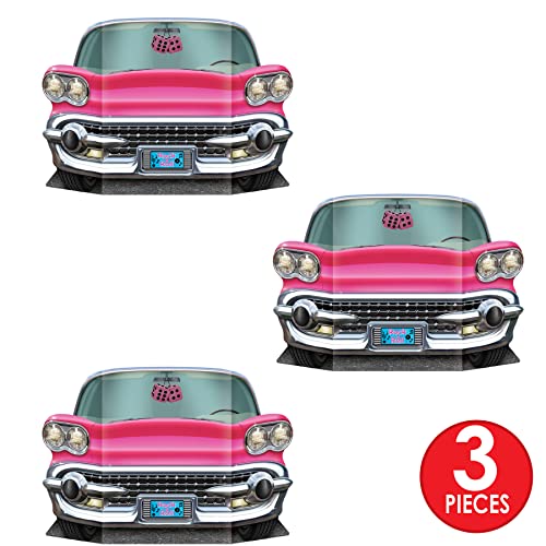 Pink Convertible Photo Booth Props Set - 3 Pieces for 50s Retro Theme Party - 25" x 36.5" - Pink & Rock & Roll Variation