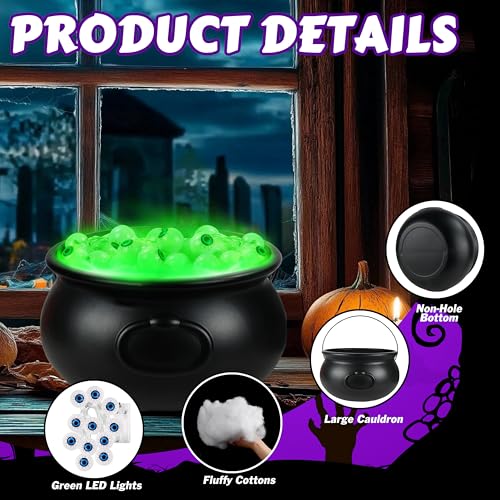 Halloween Witch Cauldron Set with Tripod & Eyeball String Lights - Indoor Outdoor Decor