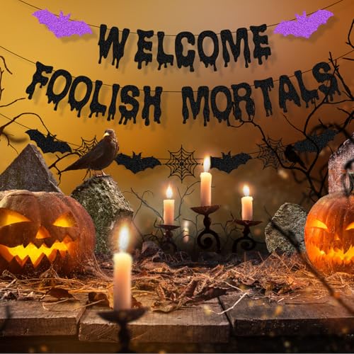 Halloween Banner Set with Bat & Web Decor - Haunted House Wall Hangings