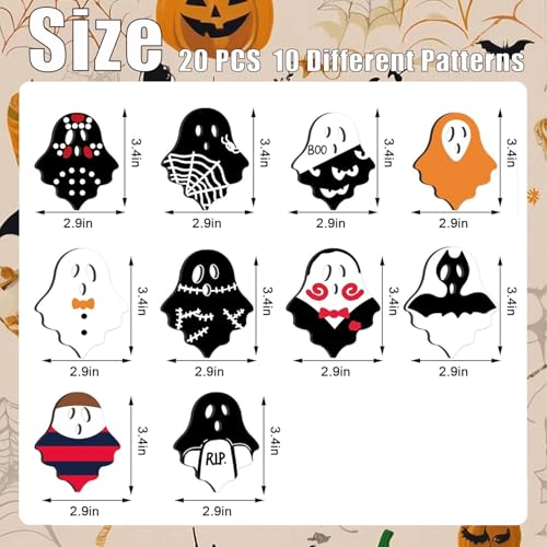 20Pcs Wooden Halloween Ghost Ornaments for Indoor Outdoor Tree Decorations