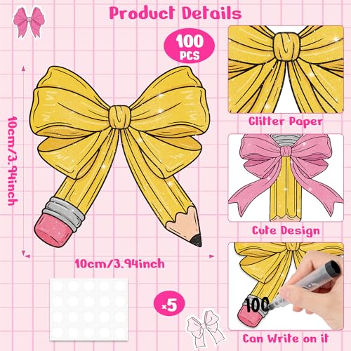 Bow Pencil Glitter Back to School Cutouts - 100PCS Classroom Decor Set
