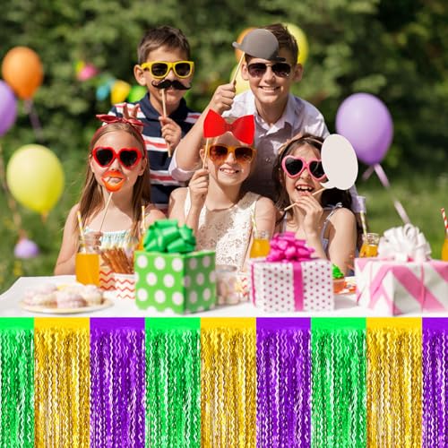 Gold Green Purple Wave Foil Fringe Table Skirts Set - 6 Pack, 29x108 Inches, Party Decorations
