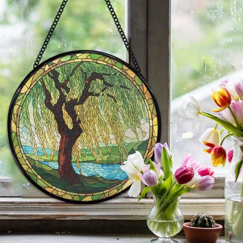 Willow Tree Suncatcher Stained Glass Window Hanging - Weeping Willow, Indoor Wall Art, Color15