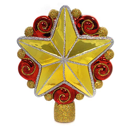 Glass Blown Christmas Tree Topper - Handcrafted Gold & Red Star Ornament
