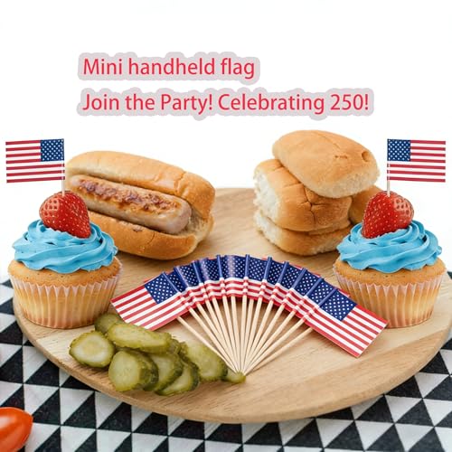 Mini American Flag Toothpick Set - Purple Halloween Flag Decorations, 100 Pieces