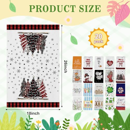 Seasonal Kitchen Towels and Dishcloths Set - 20 Pack, 18x26 Inches