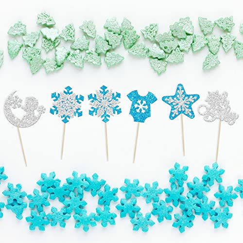 Gyufise Snowflake Baby Cupcake Toppers Blue Silver Glitter 24Pcs Variation 1