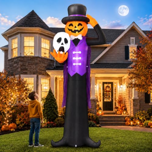 12FT Purple Gentleman Halloween Inflatable with Built-in LED Lights - Outdoor Yard Decoration