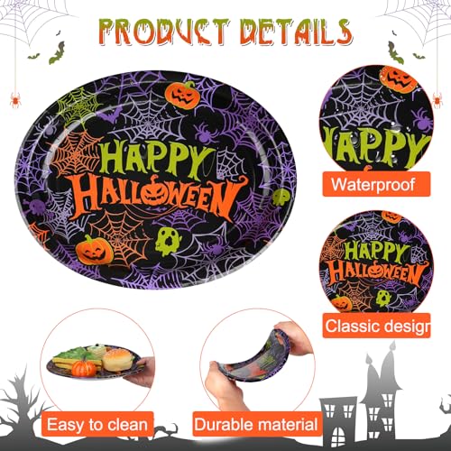 Halloween Party Plates 50 Pack - 10x12 Inch Oval Disposable Dinnerware