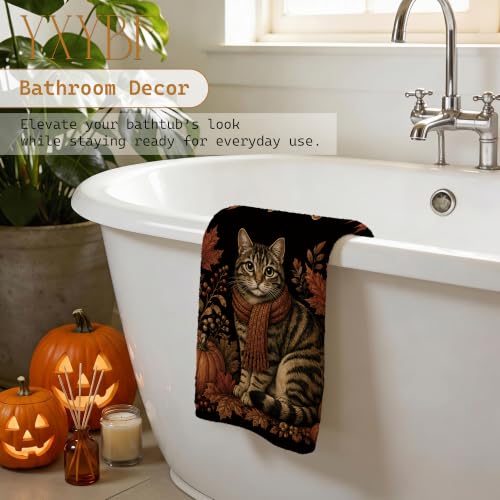 Fall Tabby Cat Hand Towel 16x24 Inch Halloween Pumpkin Autumn Decor - Fall Cat Variation