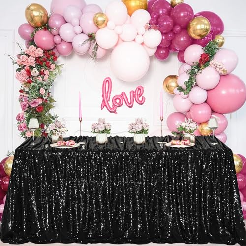 Black Sequin Tablecloth 90x132 Inches for Banquets & Parties - Rectangular