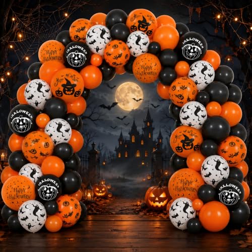 Halloween Foil Balloons Set - 100 Pack 12 Inch Orange Black Pumpkin Ghost Bat