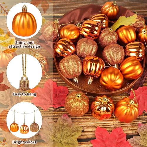 12 Pcs Fall Pumpkin Tree Ornaments - Mini Hanging Decorations for Autumn Halloween Thanksgiving