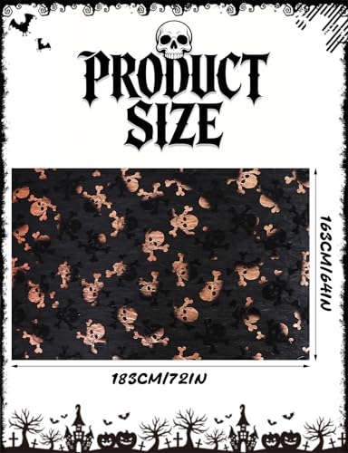 Halloween Skull Tablecloth 64x72 Inch Black and Gold Gothic Party Decor