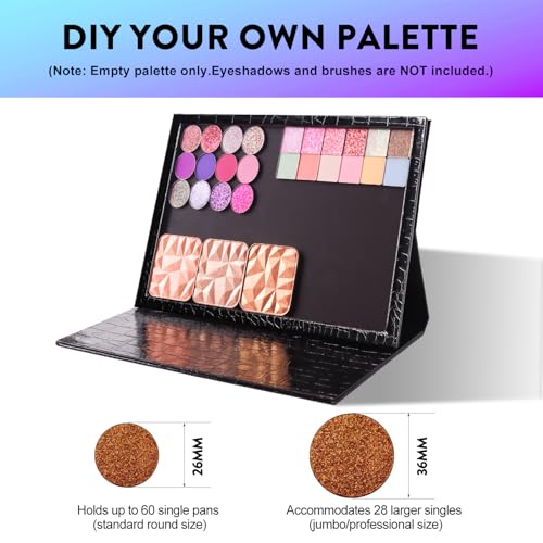 Large Magnetic Makeup Palette with Foldable Stand - Holds 60 Pans, Black