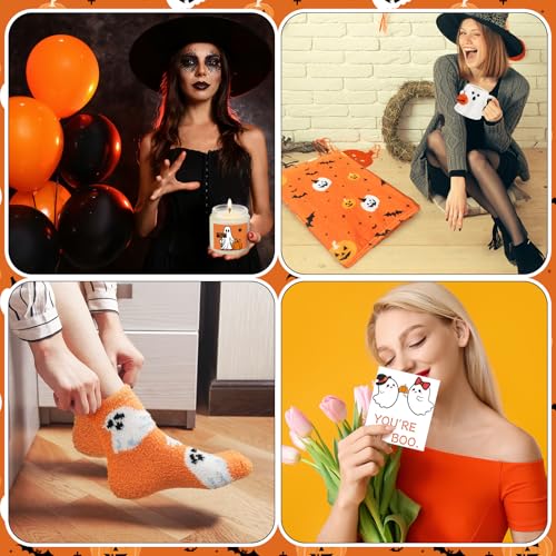 Halloween Boo Gift Set for Women with Mug Socks Candle Blanket & Tealight