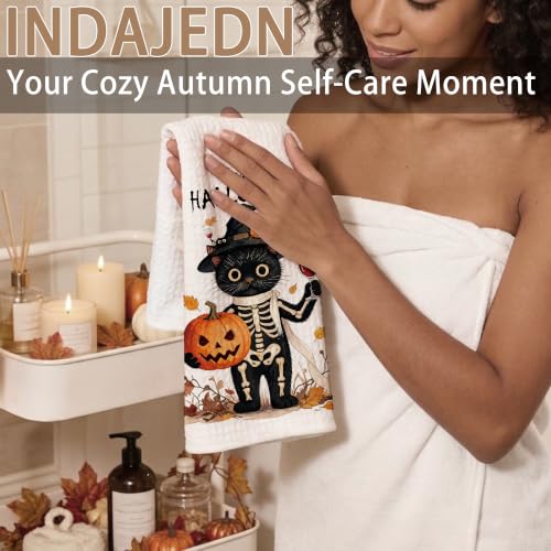 Funny Halloween Black Cat Skeleton Hand Towel - Cat Halloween Variation