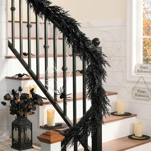 9ft Artificial Norfolk Pine Halloween Garland for Mantle - Black Variation