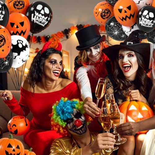 Halloween Balloons Decorations - 50 Pcs 12 Inch Latex Balloons Black Orange Variation