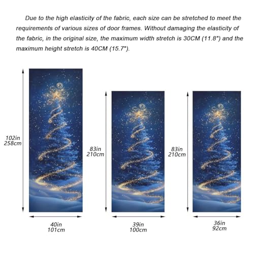 Christmas Tree Door Cover - Blue Holiday Door Decor 35x79 In - Stretch Fabric