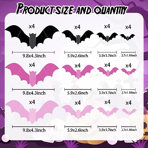 Pink Halloween Bat Wall Decals - 48pcs Indoor Outdoor Decor for Party & Home