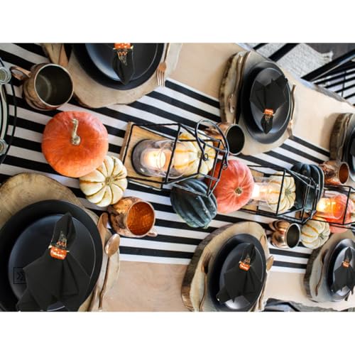 Halloween Cloth Napkins and Pumpkin Ring Set - 16 Pieces for Festive Table Decor