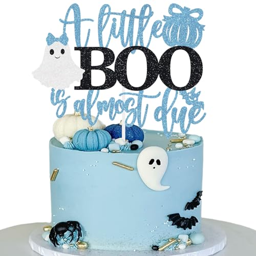 Halloween Baby Shower Cake Topper - Ghost Blue Glitter Decoration for October Party - Baby Boo Theme Variation