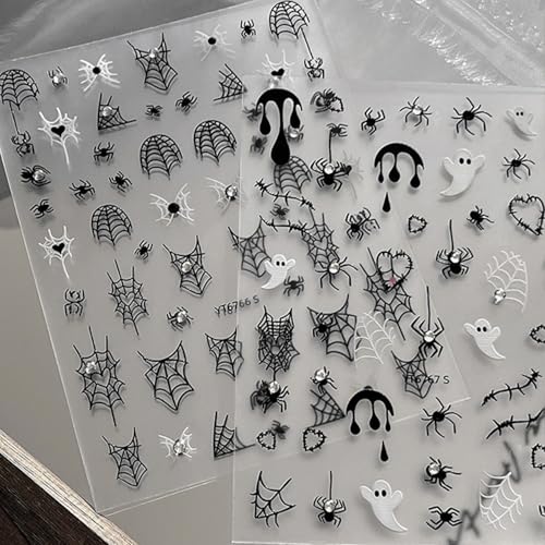 Halloween Nail Stickers with Spider Web Design - Black 5D Embossed Self-Adhesive Nail Decals - Halloween Style10