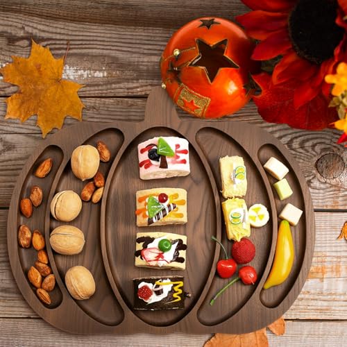 Pumpkin-Shaped Wooden Charcuterie Board with Black Walnut Finish - Fall Serving Platter