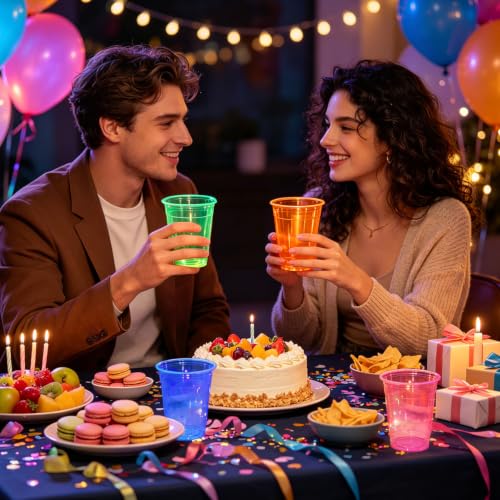 120 Pack Fluorescent Glow-in-The-Dark Plastic Cups 12oz for Halloween Parties