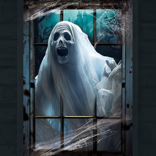 Halloween Ghost Window Door Cover Spooky Curtain for Haunted House Decor