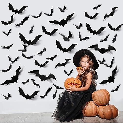 84pcs Halloween 3D Bat Wall Decorations - DIY Spooky Party Supplies