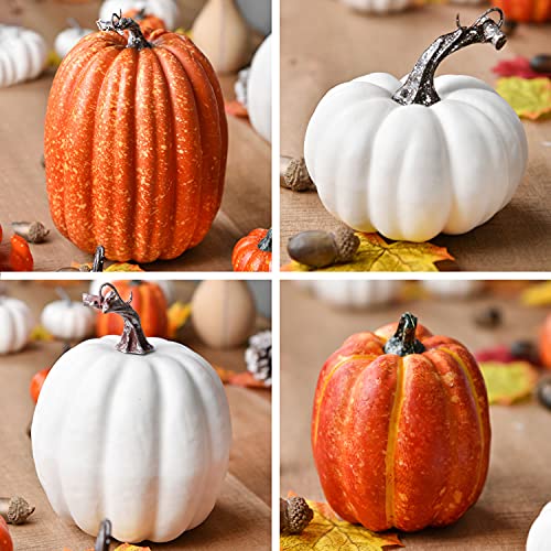 Artificial Pumpkin Set with Maple Leaves for Fall Halloween Thanksgiving Decor - 12pcs
