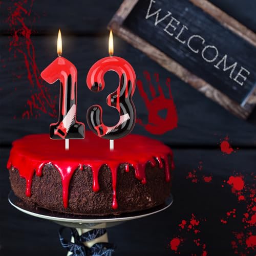 Halloween Bleeding Number 13 Candle Set - Gothic Horror Birthday Decor - 2 Pcs