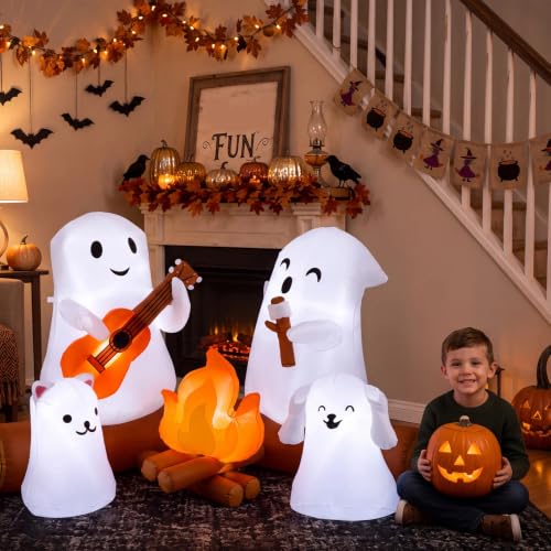 6FT Halloween Inflatable Ghost Yard Decoration with Campfire Scene