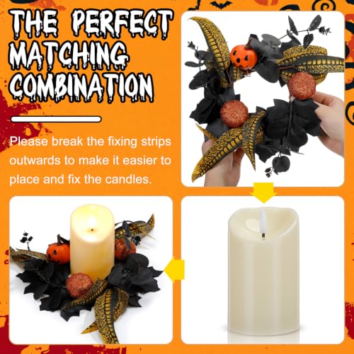 Halloween Candle Ring Set with Flameless Candles - Black Twig Bat Pumpkin Variation