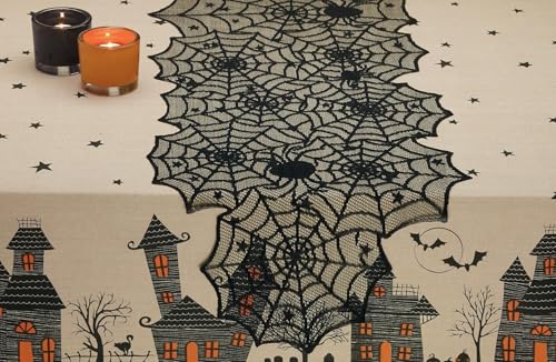 Halloween Lace Table Runner 18x72 Inches Spooky Spider Web Decor