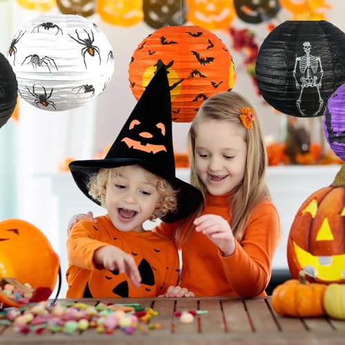 Halloween Hanging Paper Lanterns Set - Jack-O'-Lantern, Skeleton, Spider & Witch Decor, 10 Pieces